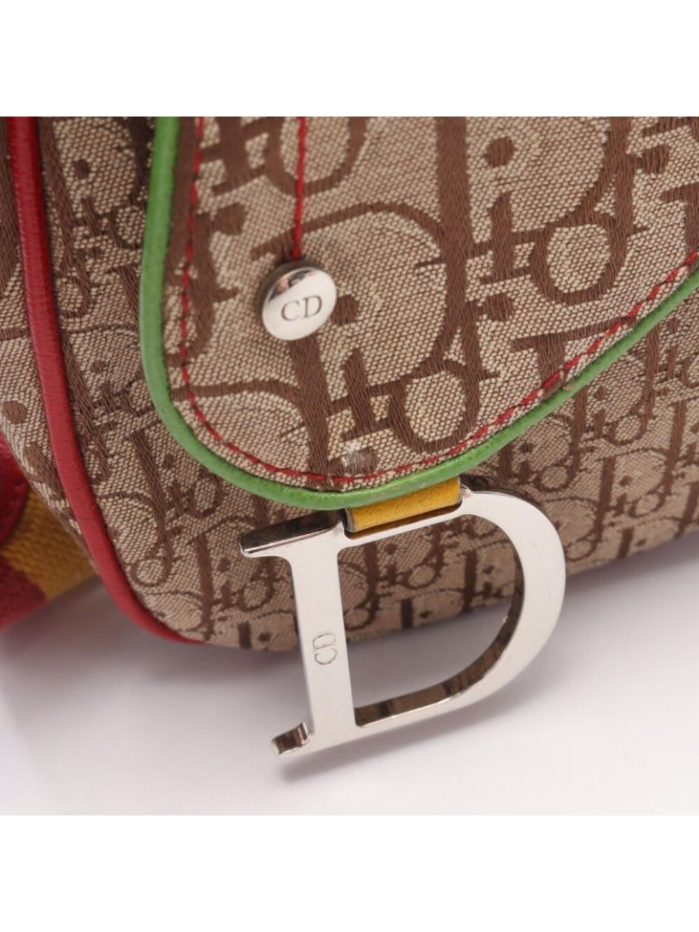 Dior Shoulder Bag Rasta Trotter Saddle Pocket Beige Multi Canvas Leather - Picture 6 of 15
